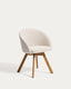 Chaise giratoire Marvin chenille beige et pieds en bois de hêtre finition ton naturel FSC 100%