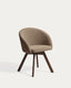Chaise giratoire Marvin en chenille marron et pieds en bois de chêne finition noyer FSC 100%