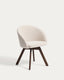 Chaise giratoire Marvin chenille beige et pieds en bois de hêtre finition naturelle FSC 100%