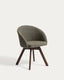 Chaise giratoire Marvin en chenille verte et pieds en bois de chêne finition noyer FSC 100%
