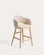Tabouret Maina en chenille épaisse beige et pieds en bois de frêne massif avec finition ton naturel, FSC Mix Credit 65 cm
