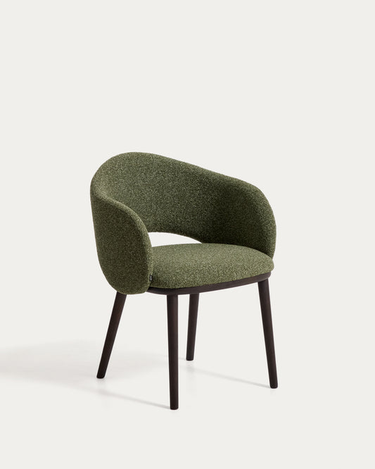 Silla Maina de chenilla gruesa verde y patas de madera maciza de fresno con acabado tono ebonizado FSC Mix Credit