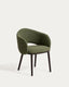 Silla Maina de chenilla gruesa verde y patas de madera maciza de fresno con acabado tono ebonizado FSC Mix Credit