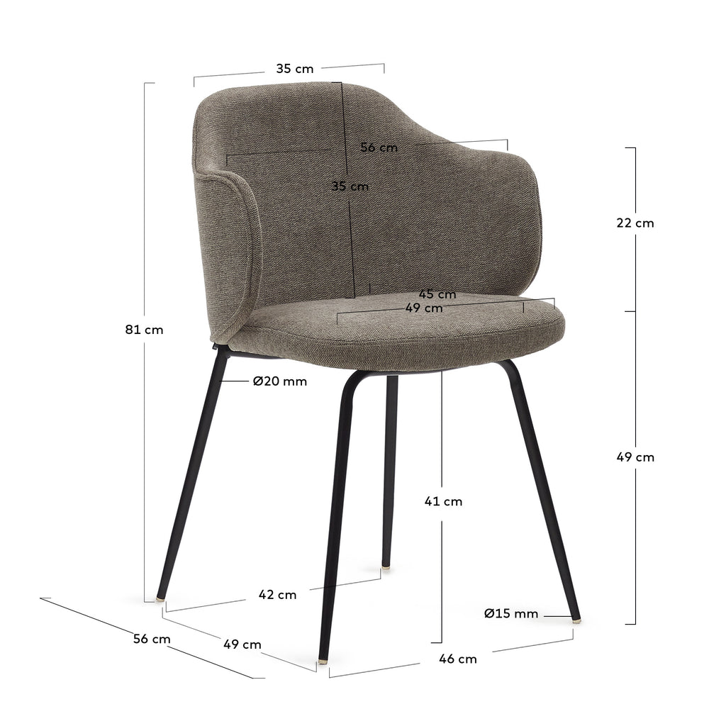 Silla Yunia marrón con patas de acero con acabado pintado negro FSC 100%
