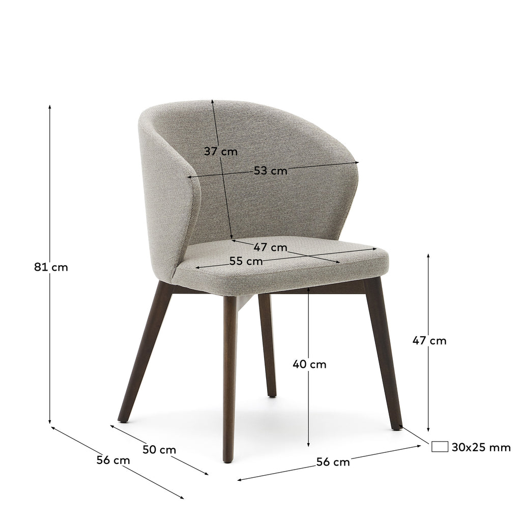 Chaise Darice en tissu chenille marron et bois de hêtre, finition noyer FSC 100 %