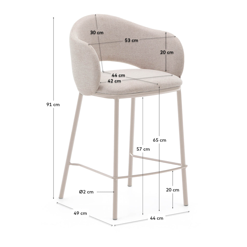 Tamboret Maina de xenilla beix i potes d'acer amb acabat beix FSC Mix Credit 65 cm