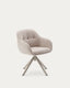 Silla giratoria Dorina de chenilla beige y patas de acero con acabado beige