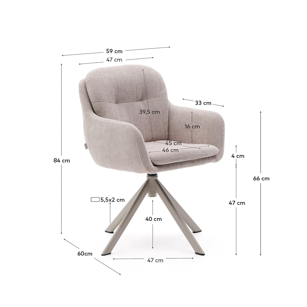 Cadira giratòria Lexa de xenilla beix i potes d'acer amb acabat beix