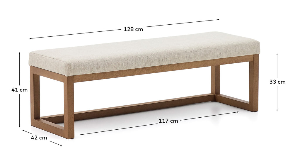 Banqueta Loya de xenilla beix i fusta de faig amb acabat en to noguera 128 cm