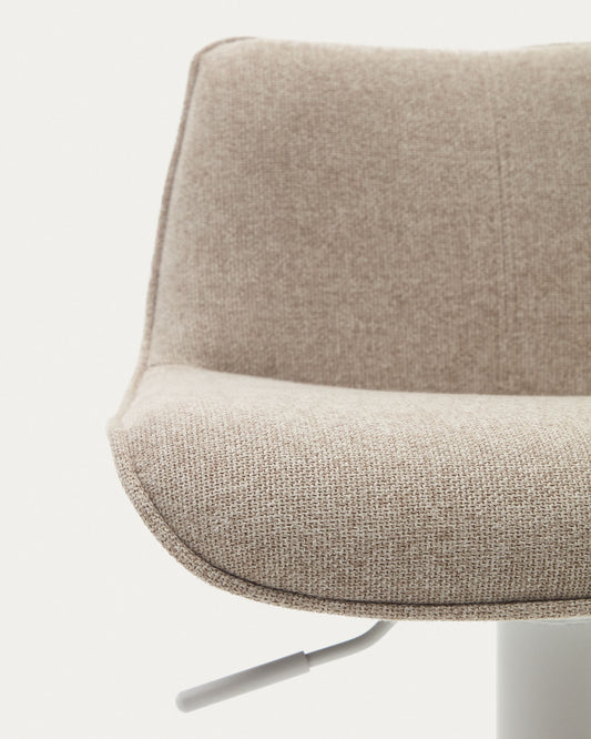 Taburete Zenda de chenilla beige y acero blanco mate 81-102 cm FSC 100%