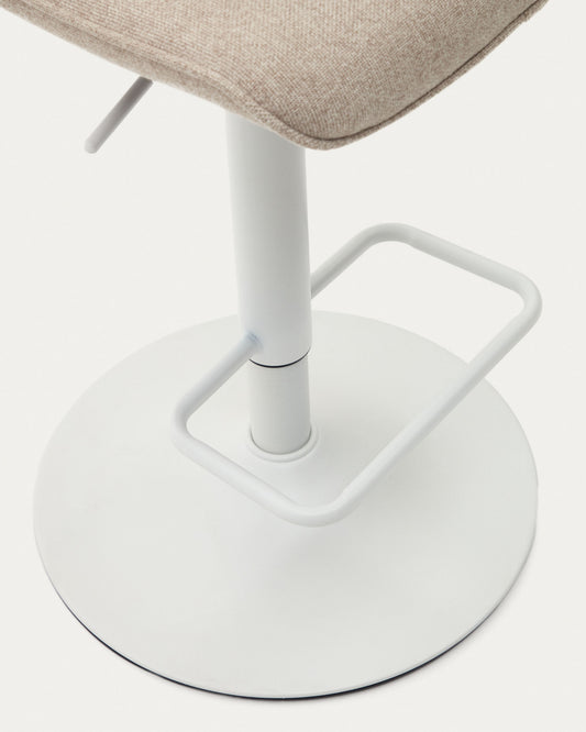 Taburete Zenda de chenilla beige y acero blanco mate 81-102 cm FSC 100%