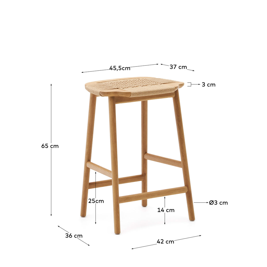 Taburete Enit de cuerda papel beige y madera maciza de roble acabado natural 65cm FSC Mix Credit