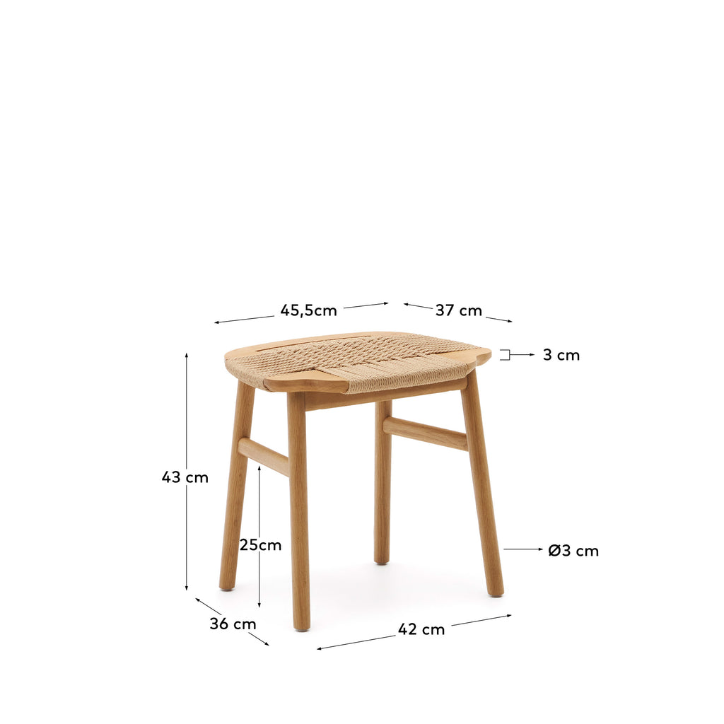 Taburete Enit de cuerda papel beige y madera maciza de roble acabado natural 43cm FSC Mix Credit