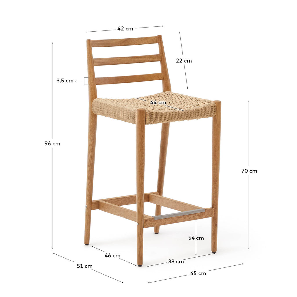 Taburete Analy respaldo madera maciza roble acabado natural y asiento cuerda 70cm FSC 100%