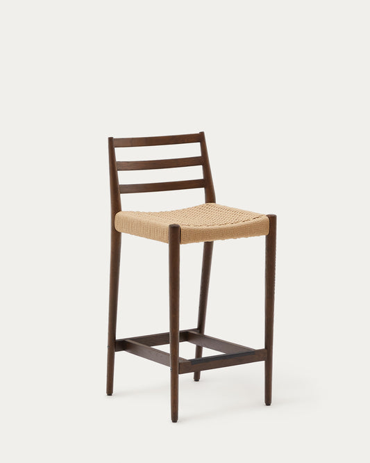 Taburete Analy respaldo madera maciza roble acabado nogal y asiento de cuerda 70cm FSC100%