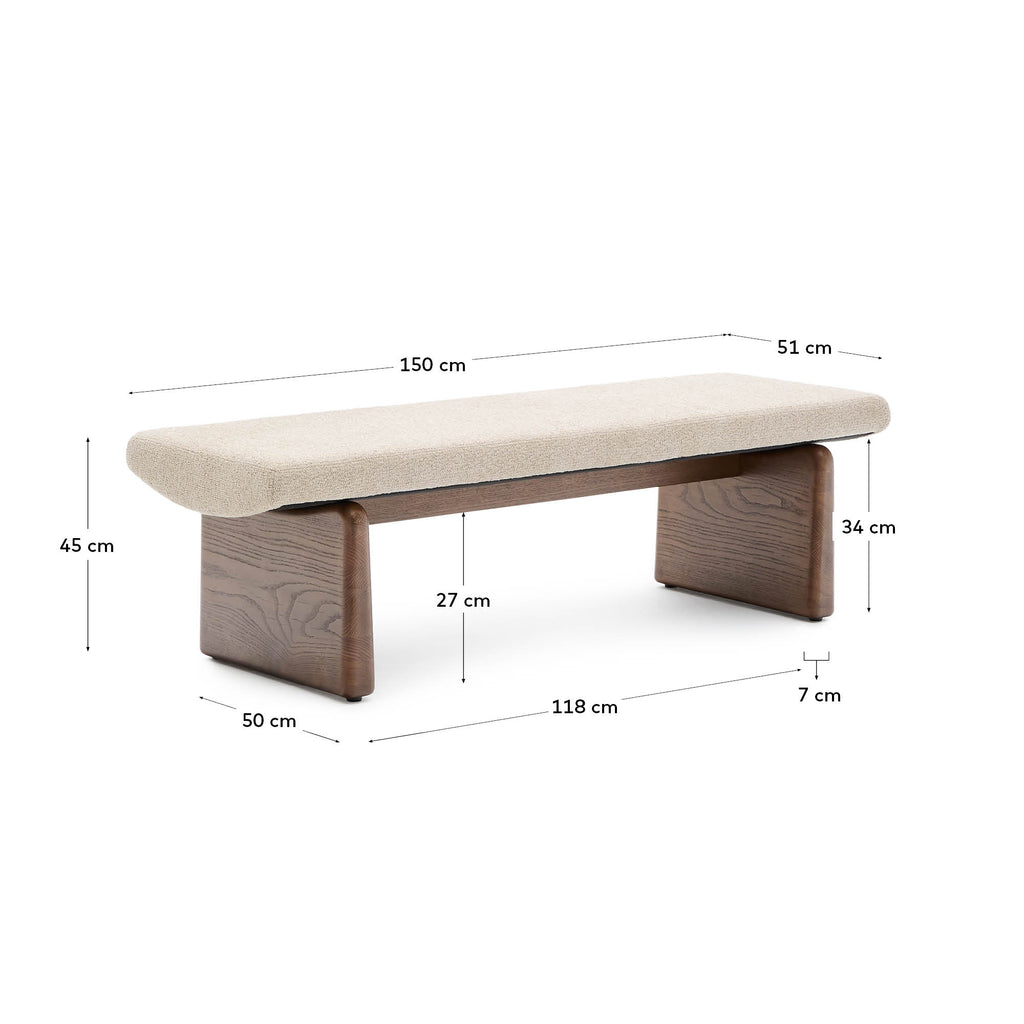 Banc Topaz de xenilla beix i fusta massissa de freixe amb acabat noguera 150cm FSC 100%