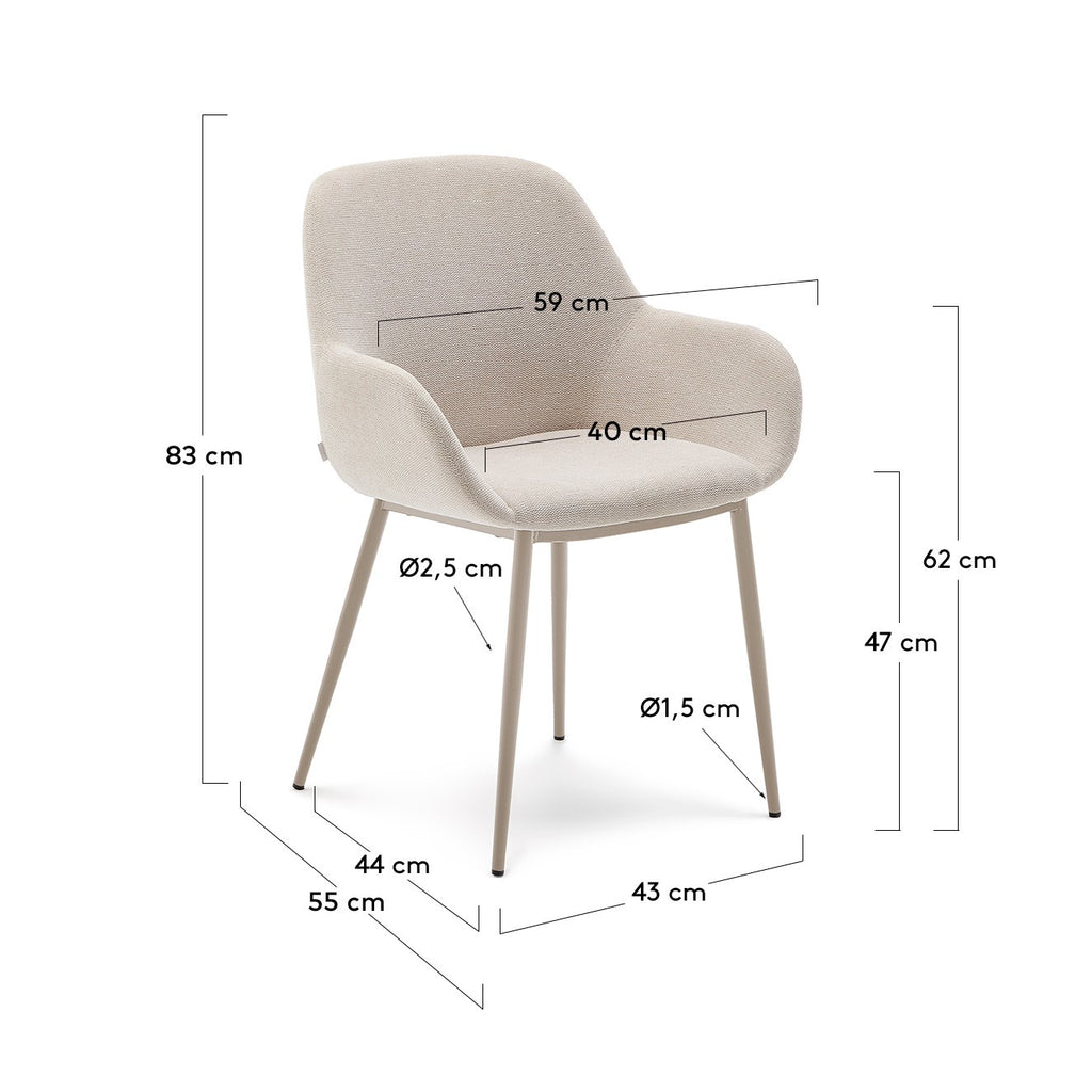 Silla Konna beige y patas de acero con acabado pintado beige