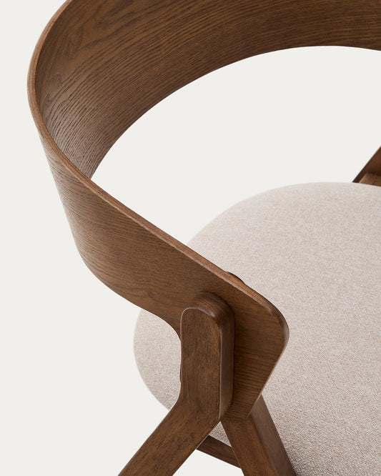 Chaise Godia en placage de frêne finition wengé et tissu chenille beige