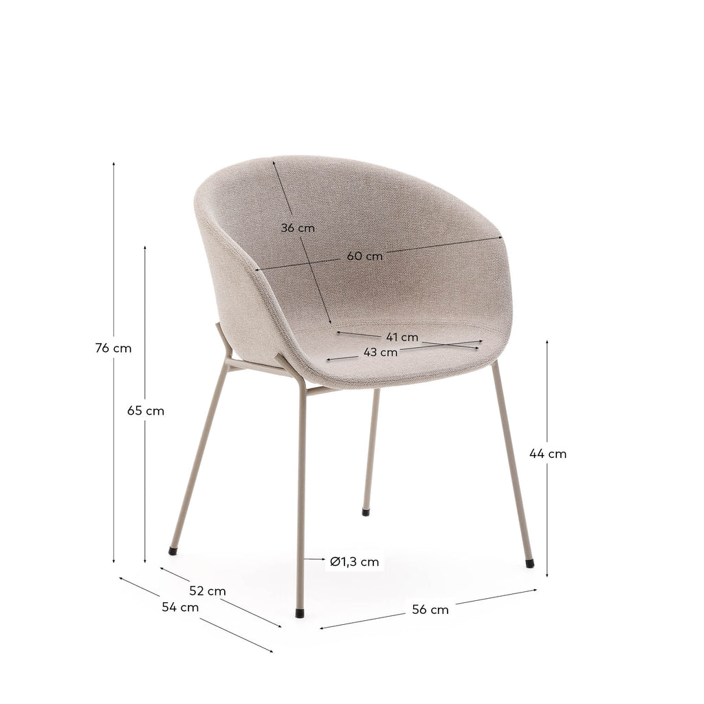 Cadira Yvette de vellut beige i potes d’acer amb acabat beige