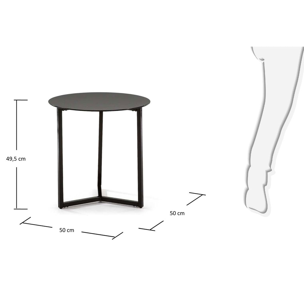 Taula auxiliar Raeam cristall temperat i acer acabat negre Ø 50 cm