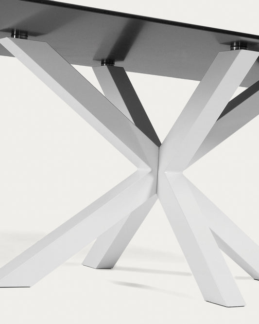 Mesa Argo de cristal negro y patas de acero acabado blanco 180x100 cm
