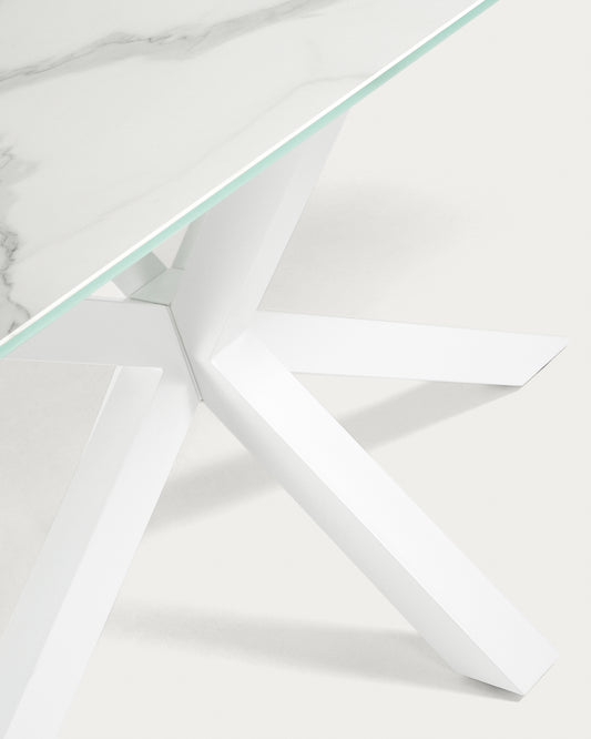 Mesa Argo de porcelánico Kalos blanco y patas de acero con acabado blanco 180 x 100 cm
