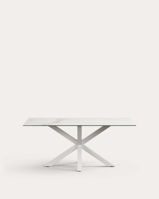 Mesa Argo de porcelánico Kalos blanco y patas de acero con acabado blanco 180 x 100 cm