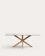 Mesa Argo porcelánico blanco y patas de acero efecto madera 200 x 100 cm