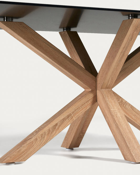 Table Argo 180x100 cm, acier en sonoma et verre noir