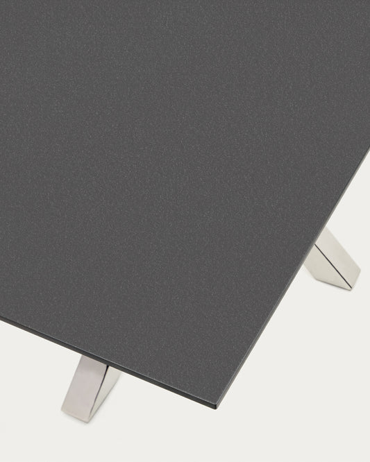 Taula Argo de vidre negre mat i potes d'acer inoxidable 160 x 90 cm