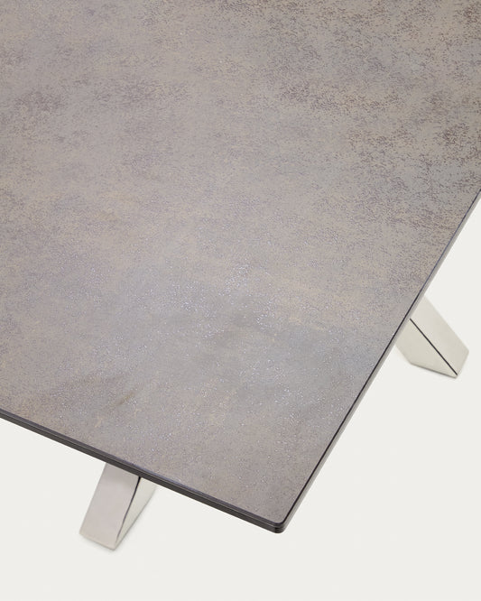 Taula Argo de porcellànic Iron Moss i potes d'acer inoxidable 160 x 90 cm