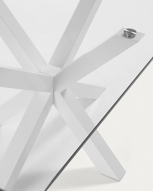 Taula Argo de cristall i potes d'acer acabat blanc 160 x 90 cm