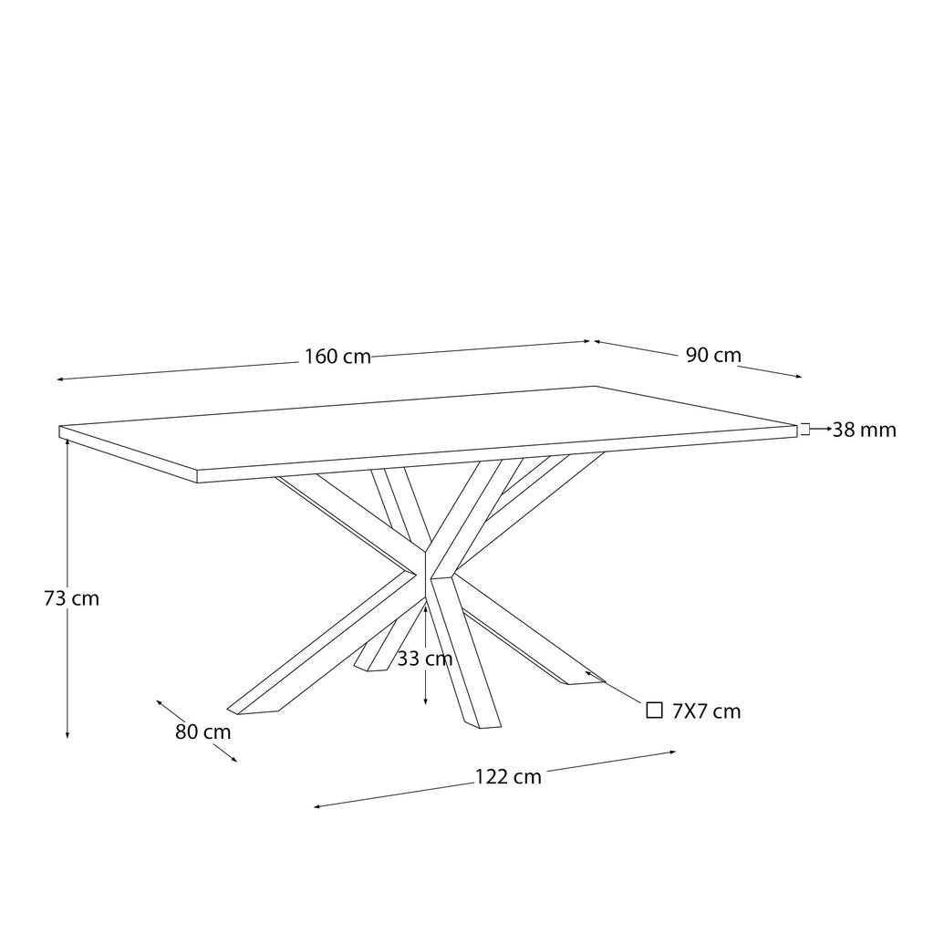 Table Argo en plaqué chêne vieilli et pieds en acier effet bois 160 x 90 cm