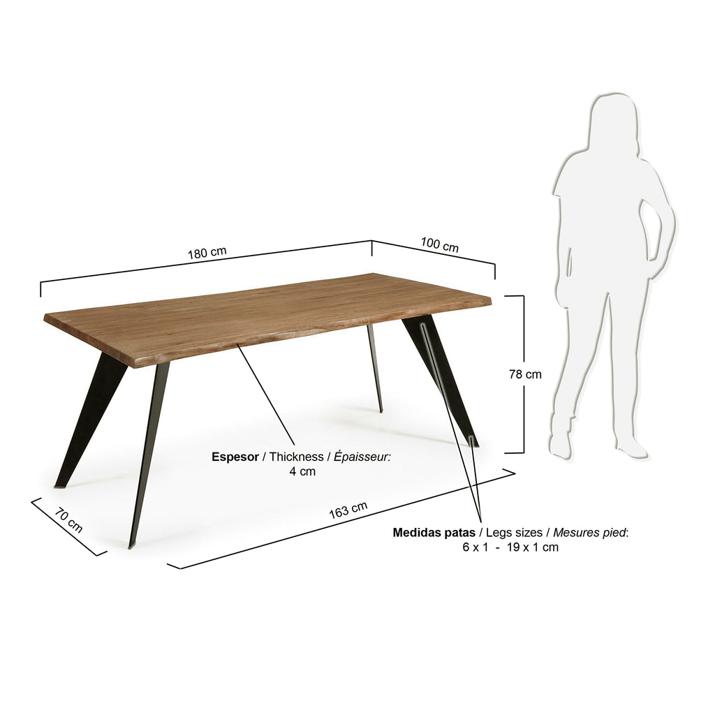 Mesa Koda de chapa de roble acabado envejecido y patas de acero acabado negro 180 x 100 cm