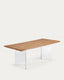 Mesa Lotty de chapa de roble con acabado natural y patas de cristal 220 x 100 cm