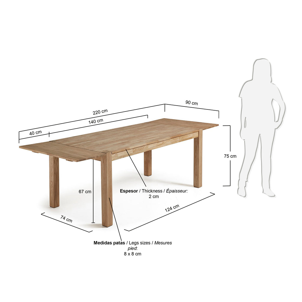 Table extensible Isbel 140 (220) x 90 cm en chêne