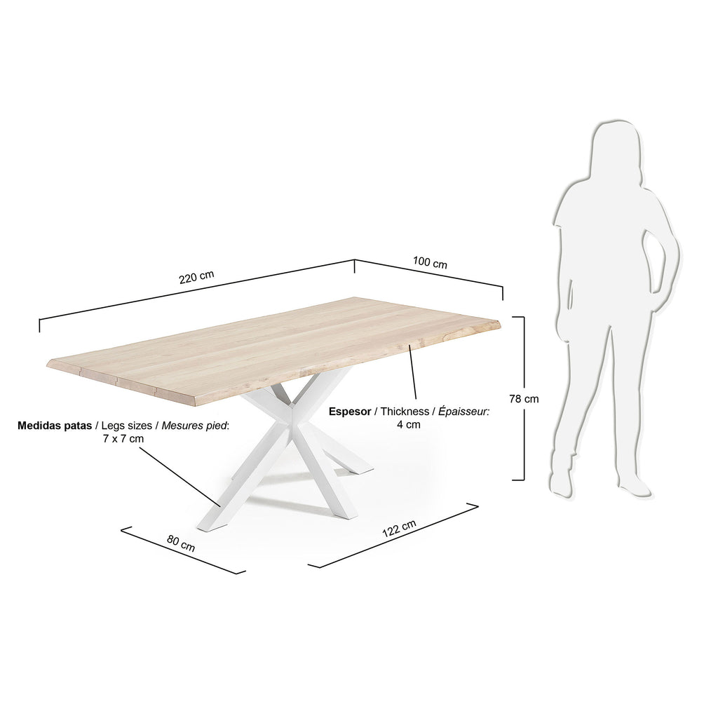 Mesa Argo chapa de roble acabado blanqueado y patas de acero acabado blanco 220 x 100 cm
