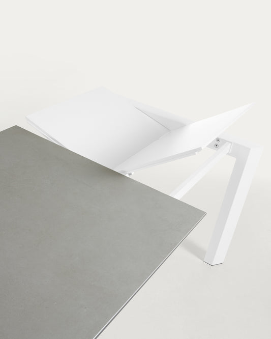 Taula extensible Axis porcellànic acabat Hydra Plom i potes d'acer blanc 120 (180) cm