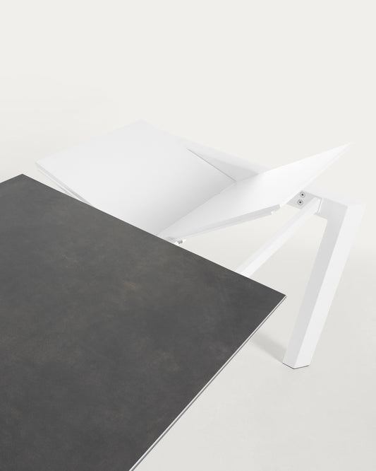 Taula extensible Axis porcellànic acabat Vulcano Roca i potes acer blanc 120 (180) cm
