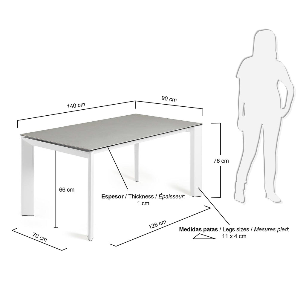 Taula extensible Axis porcellànic acabat Hydra Plom i potes d'acer blanc 140 (200) cm