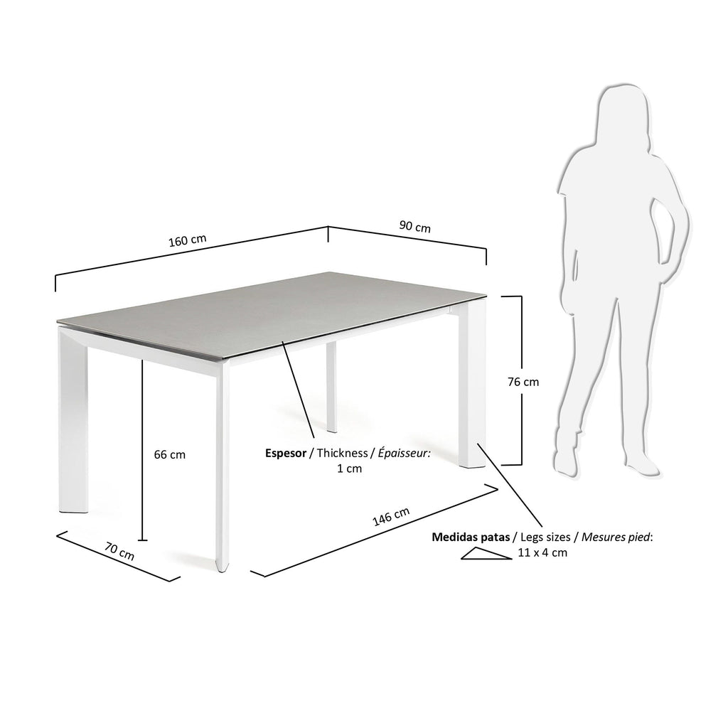 Taula extensible Axis porcellànic acabat Hydra Plom potes blanc 160 (220) cm