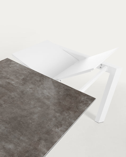 Taula extensible Axis porcellànic acabat Vulcà Cendra i potes d'acer blanc 160 (220) cm