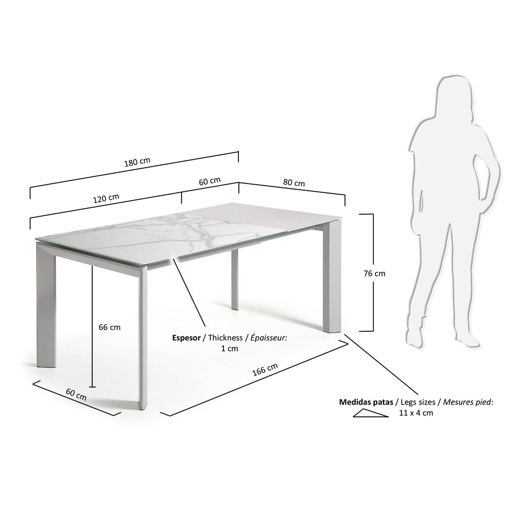 Taula extensible Axis porcellànic acabat Kalos Blanco potes blanques 120 (180) cm
