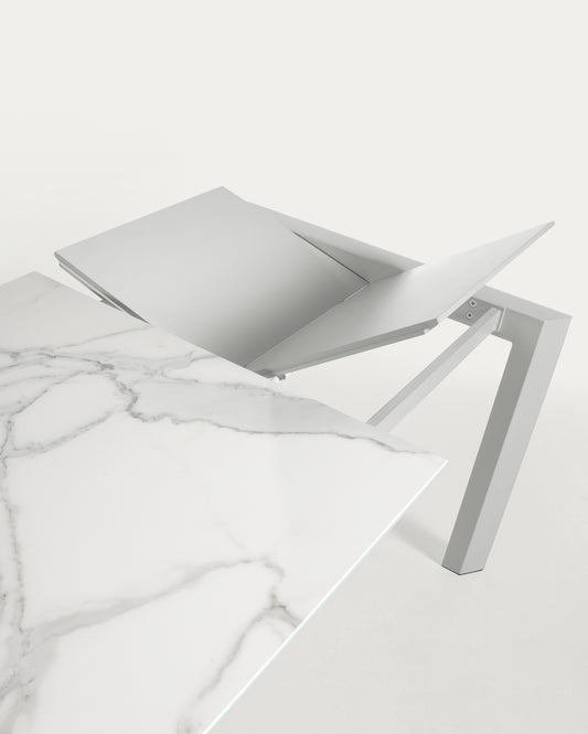 Taula extensible Axis porcelánico acabado Kalos Blanco patas gris 140 (200) cm
