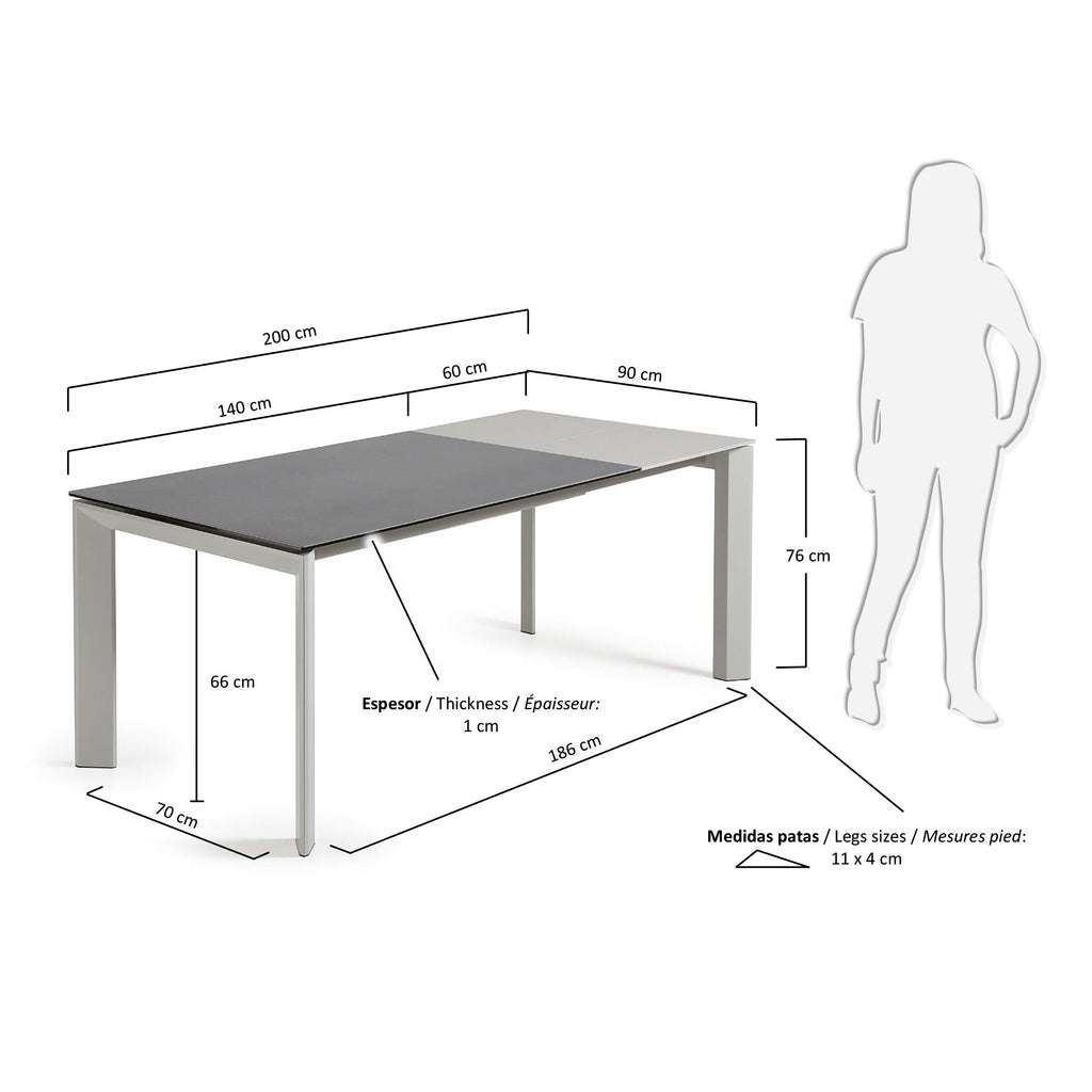 Taula extensible Axis porcellànic acabat Vulcano Roca potes gris 140 (200) cm