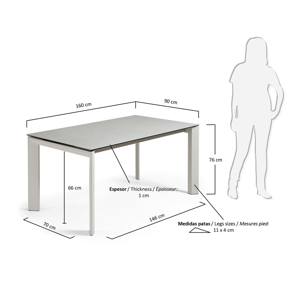 Taula extensible Axis porcellànic acabat Hydra Plom potes gris 160 (220) cm