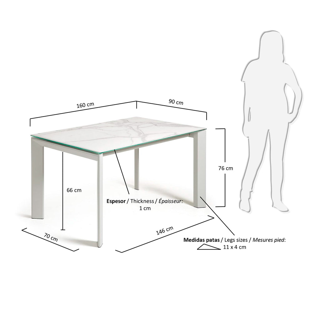 Taula extensible Axis porcellànic acabat Kalos Blanco potes gris 160 (220) cm