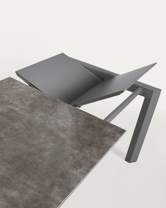 Taula extensible Axis porcellànic acabat Vulcà Cendra potes d'acer antracita 120(180)cm