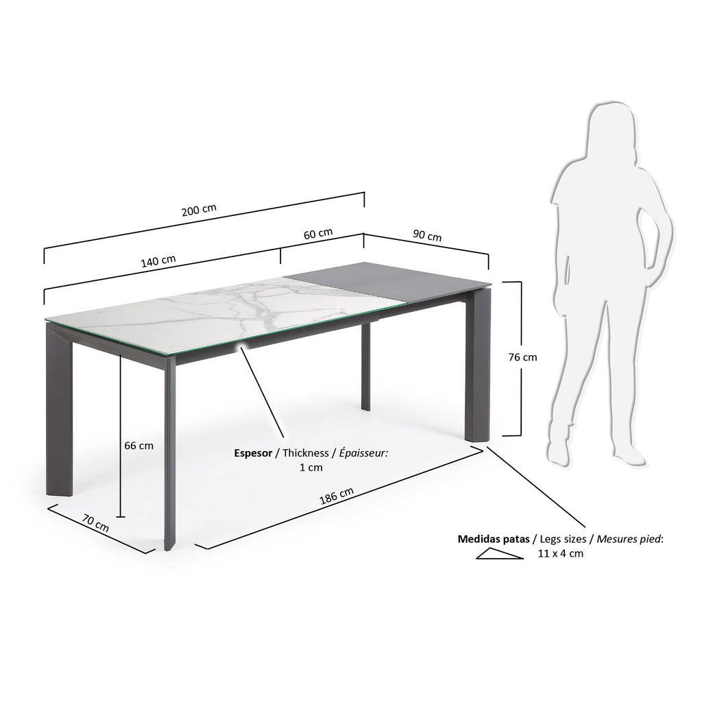 Taula extensible Axis porcellànic acabat Kalos Blanc potes gris fosc 140 (200) cm