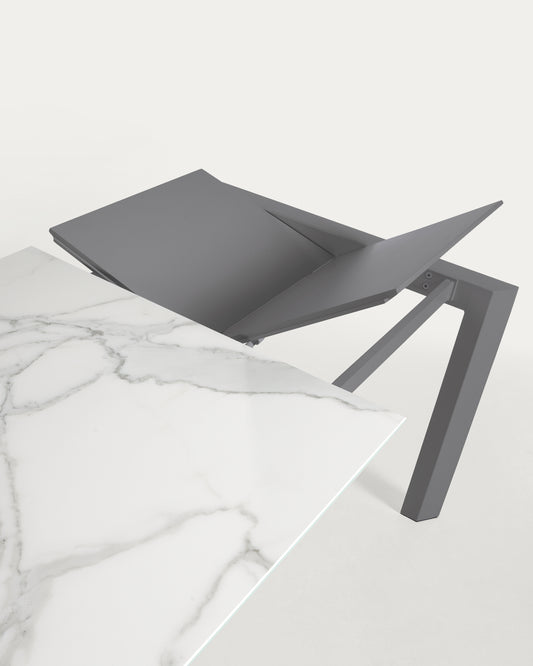 Taula extensible Axis porcellànic acabat Kalos Blanc potes gris fosc 140 (200) cm